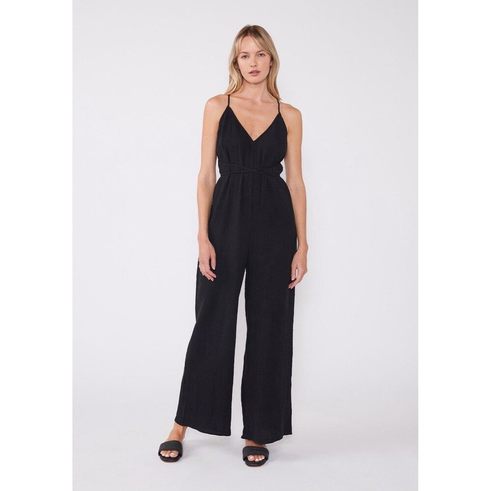 Lovestitch Tied Together Halter Jumsuit Black Cotton Wide Leg Size M